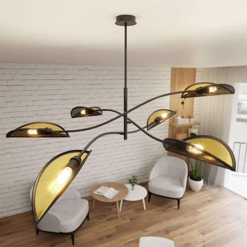 6 - Light Chandelier, Black/Gold