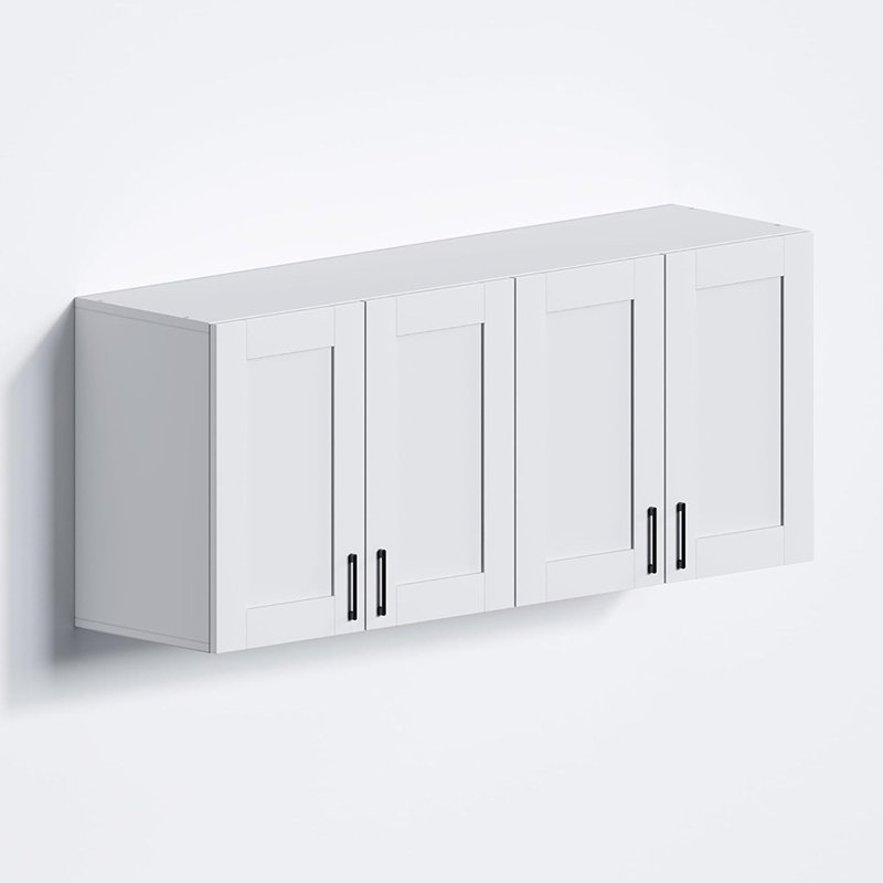 Armoire de rangement murale - Organisateur de buanderie / cuisine blanc à 4 portes avec tablette réglable
