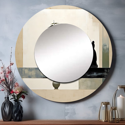 Asian Art Modern Zen I - miroir décoratif asiatique, miroir mural rond, impression sur métal