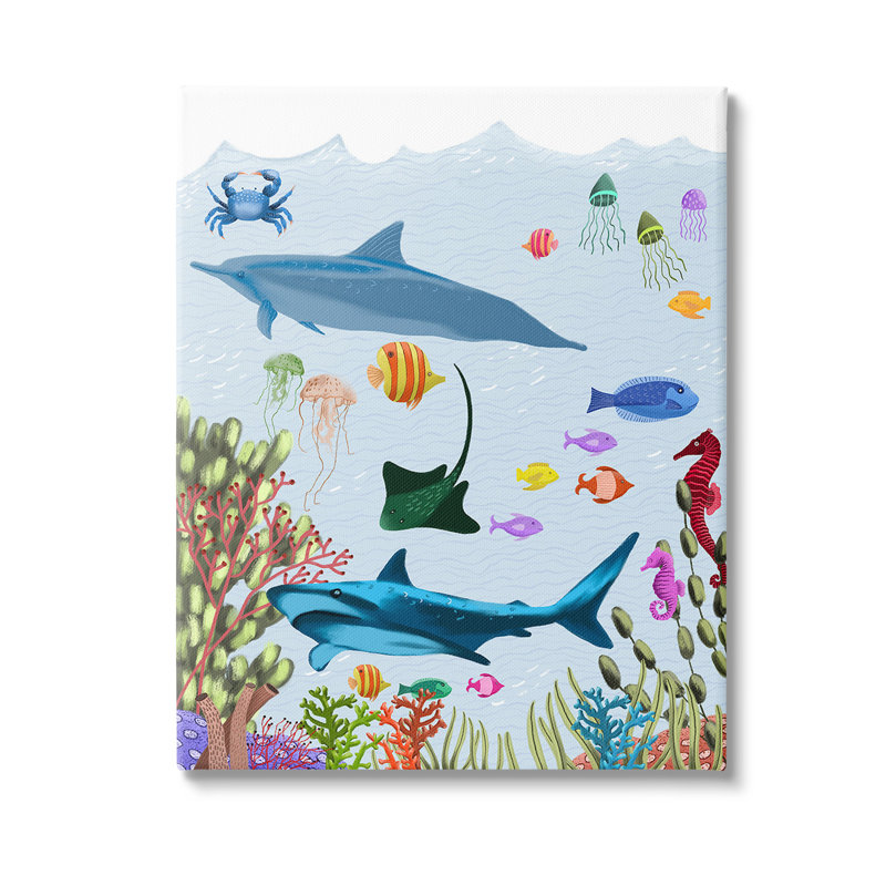 "Sharks & Fish Underwater" par Regina Moore sur toile, H 40 po x l 30 po