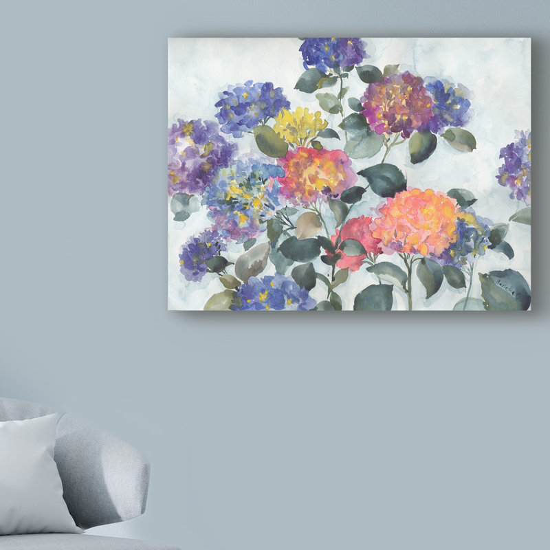 « hortensia satisfaction », reproduction de peinture à l’acrylique sur toile tendue, H 14 po x l 19 po x P 2 po