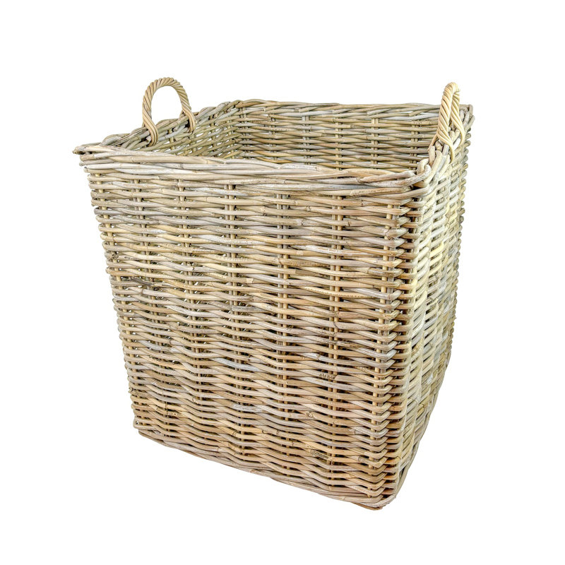 Set Of 2 Grey Square Rattan Baskets