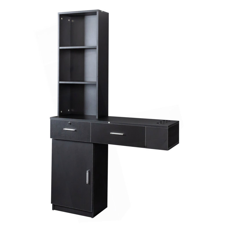 Modern And Stylish Hair Dressing Desk With Ample Storage And Functional Design, Black