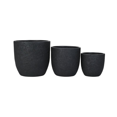  Ensemble de jardinières MGO texturé léger et mat, pots de fleurs gradués 3 pièces de luxe, pots de jardin empilables en béton noir moderne avec trous de drainage
