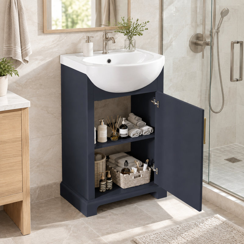20-Inch Bathroom Vanity with Ceramic Sink, Freestanding Single Vanity Set