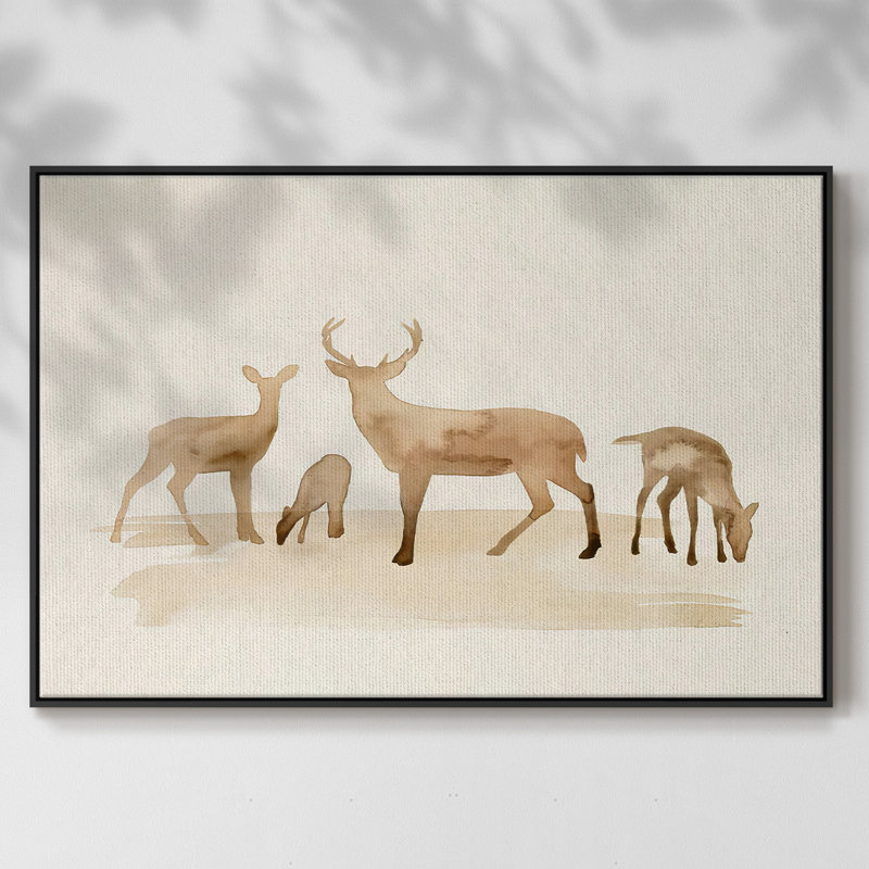 Whitetail Herd I, peinture sur toile encadrée, H 17 po x l 25 po x P 2 po, Cadre noir