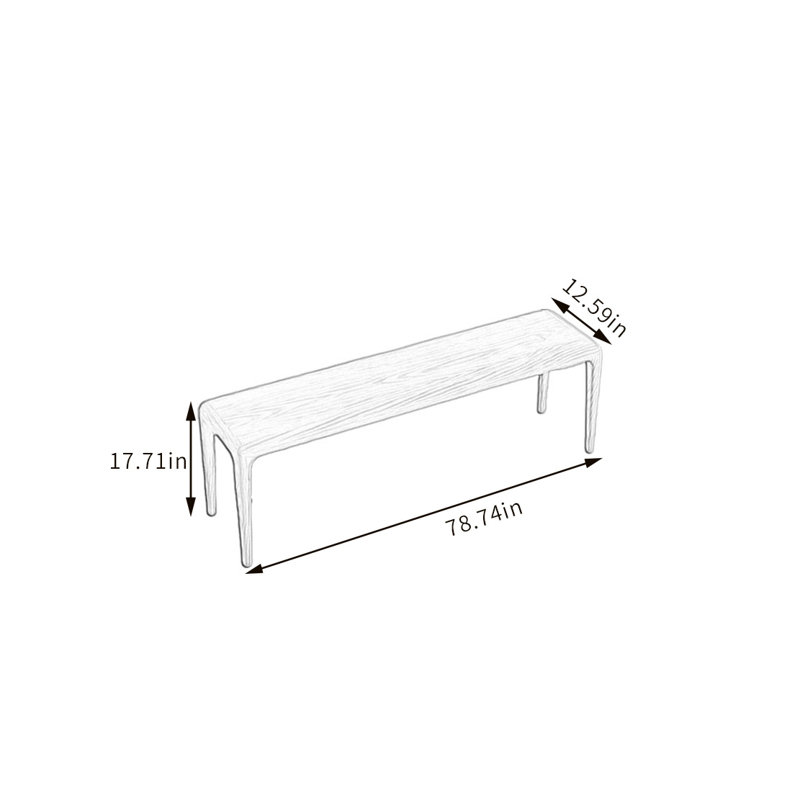 Banc en bois massif Nalany, H 17,71 po x l 78,74 po x P 12,59 po, Beige
