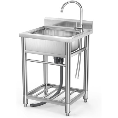 21.65 x 19.68 Inch Kitchen Utility Sink,  Stainless Steel Freestanding Single Bowl w/Hot & Cold Faucet