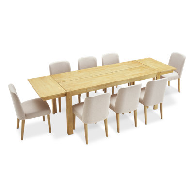 Logan Upholstered Beige Dining Chair, Modern Farmhouse Solid Wood Extendable Dining Table Set For Dining Room Kitchen