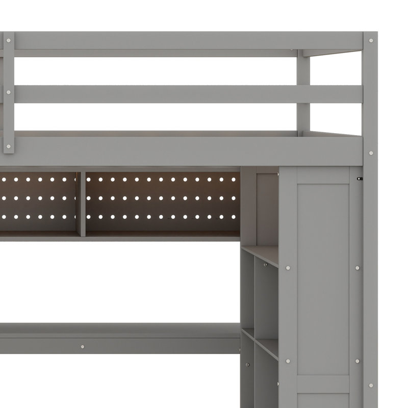 Structure de lit mezzanine avec garde-robe intégrée, bureau d'étude, tablettes de rangement, Gris