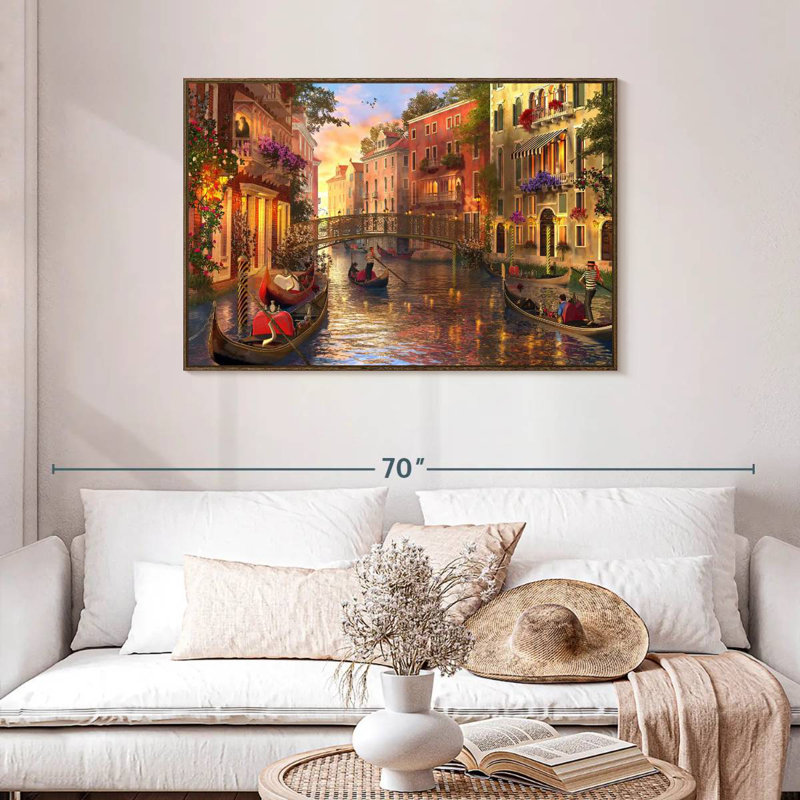 Coucher de soleil romantique à Venise, Cadre flottant noyer, 43 po x 29 po