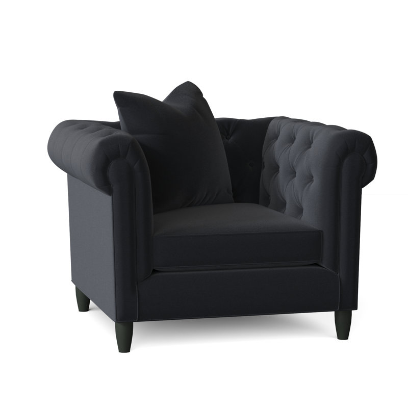 Caspar Upholstered Chesterfield Chair, Gypsy Navy Performance Microfiber