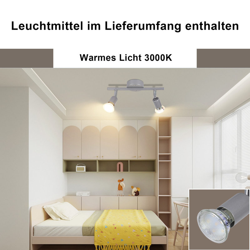 LED Ceiling Spotlight Swiveling GU10 2-Flame Ceiling Spotlights Industrial Living Room, Grey