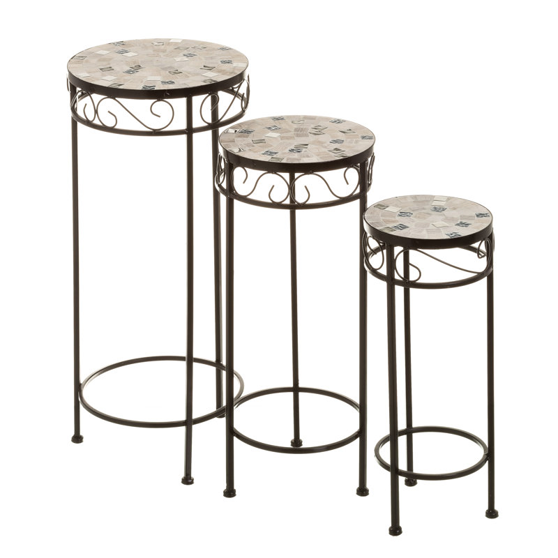 Round Metal Outdoor Side Table , cm W cm D, Black/White/Taupe