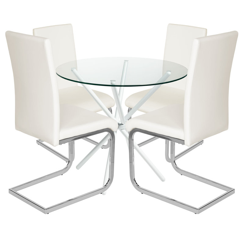 Dining Set, Off White, Chrome