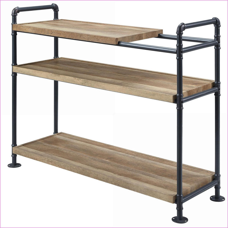Bibliothèque, 3 tablettes industrielles chêne et noir sable | Chêne | Ouvert à l'arrière