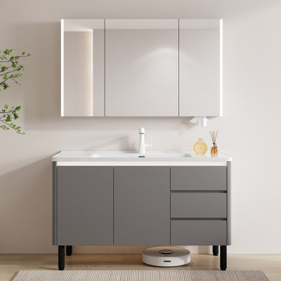 Élégante armoire de salle de bain grise simple