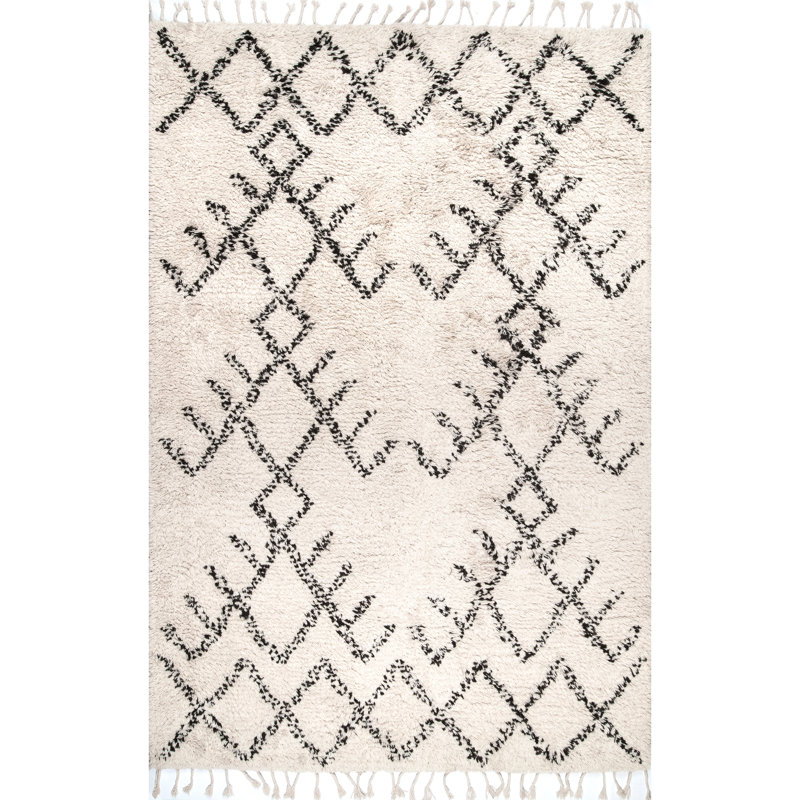 Tapis crème en laine noué à la main Nathen, Rectangle 5 pi x 8 pi