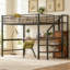 Lit mezzanine double en métal avec éclairage DEL de luxe et escalier de rangement-909205832