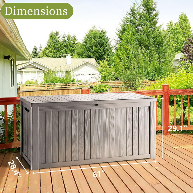 180 Gallon Waterproof Deck Box, Lockable Resin Storage Box For P...