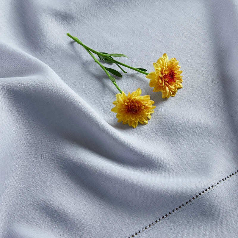 100% Pure Linen Hemstitch Table Cloth - Classic Hemstitch, Dusty Blue, 90" x 60"