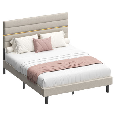 Upholstered Bed Frame with Adjustable Headboard