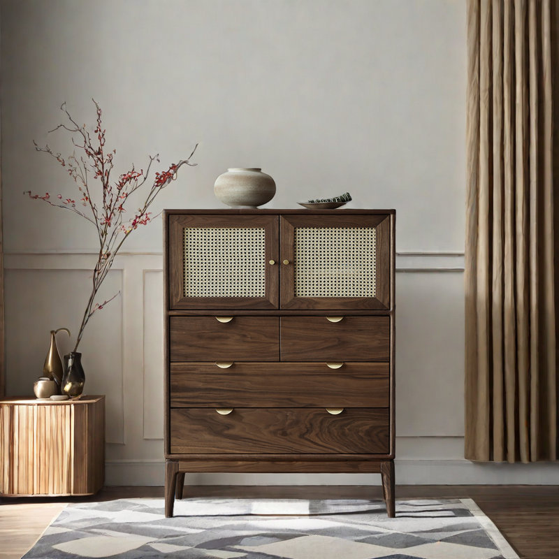 Armoire d'appoint en bois massif de rotin