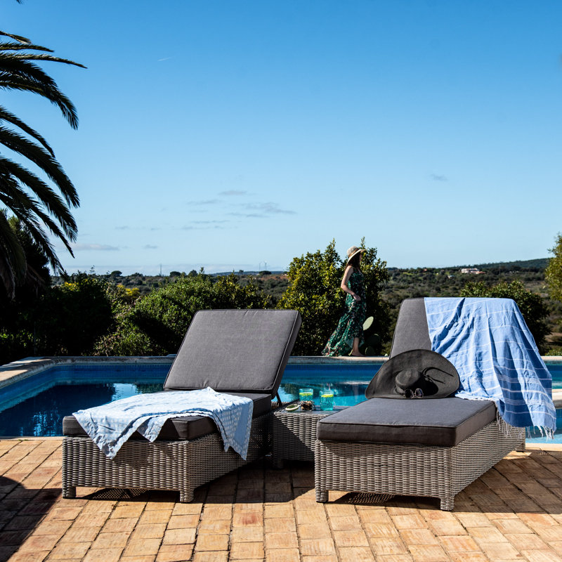 Sofia Rattan Sunlounger set with Side Table in Grey