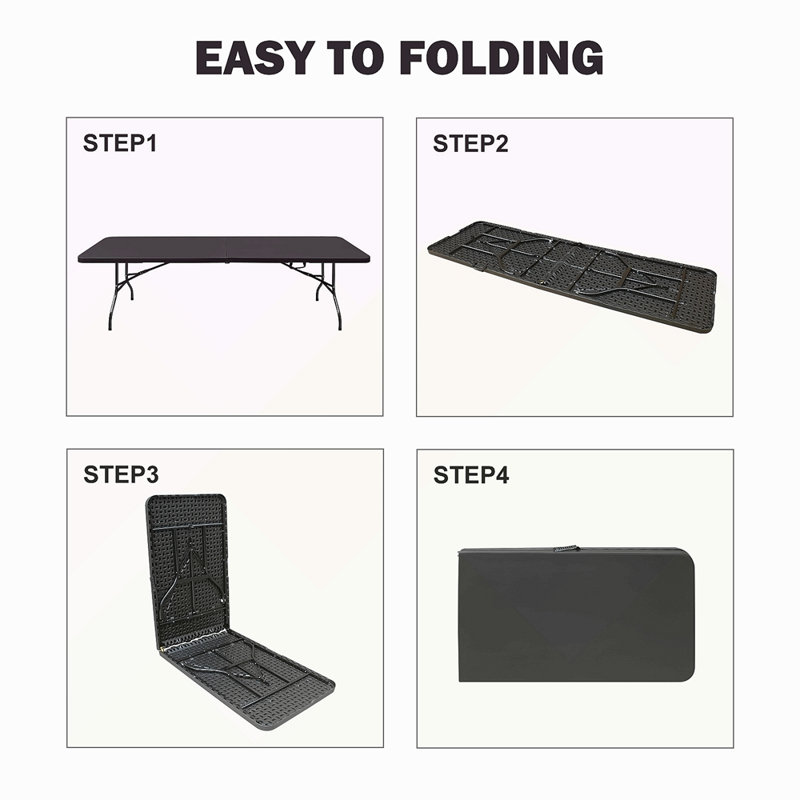 Table pliante de 8 pi, table en plastique portative pour le camping, pique-niques, fêtes, table pliable à charge élevée, Noir