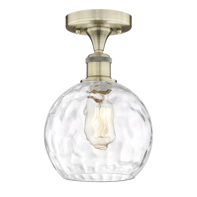 Plafonnier semi-encastré 1 lumière 8 po Cindi, Laiton antique, Ampoule non incluse, H 10,75 po x l 8 po x P 8 po