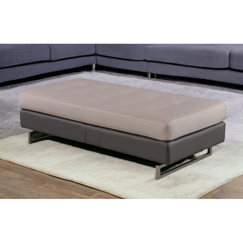 Repose-pieds Strissel, Cuir beige/gris assorti
