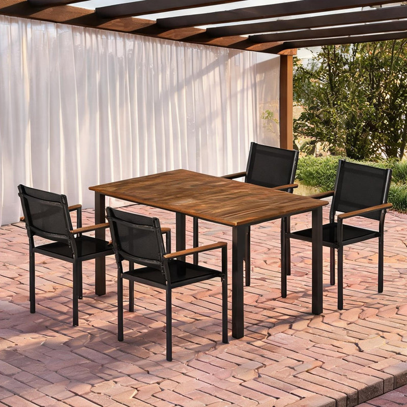 Table de salle à manger rectangulaire en bois massif pour quatre personnes, idéale pour les cuisines intérieures, 150 cm (59 pouces).