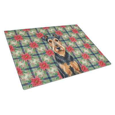 Airedale Terrier Christmas PoinsettIas Glass Cutting Board