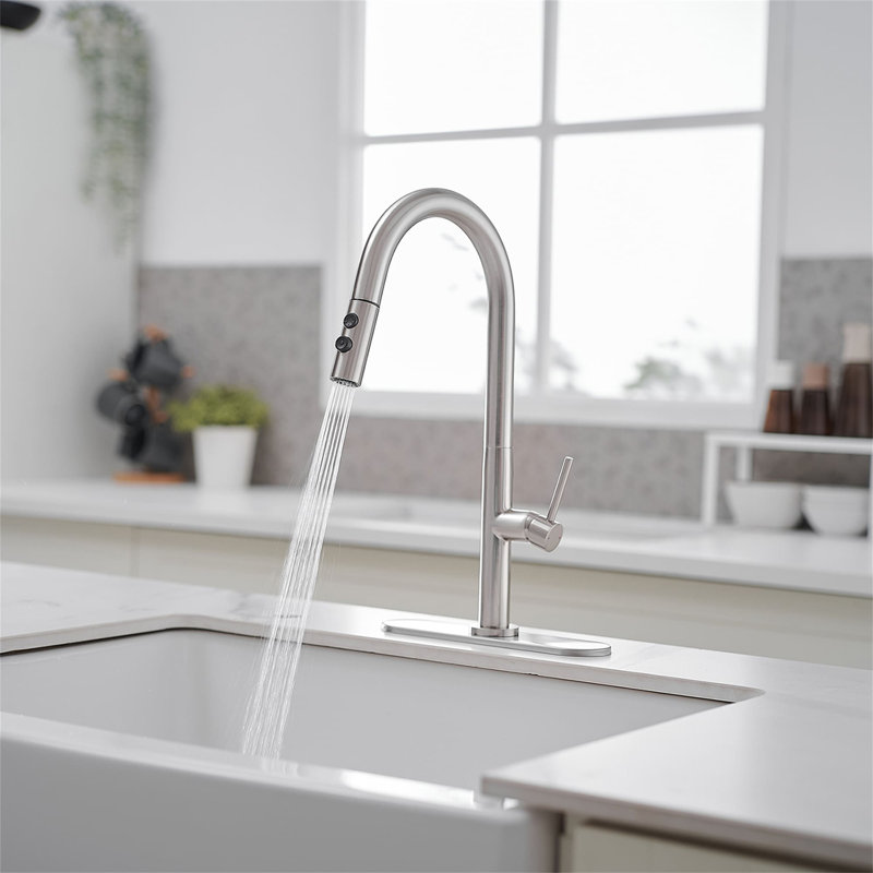 Single Hole Kitchen Faucet With Pull Out Sprayer Single Handle Kitchen Sink Faucets Modern Brass Kitchen Basin Taps With Deck Plate