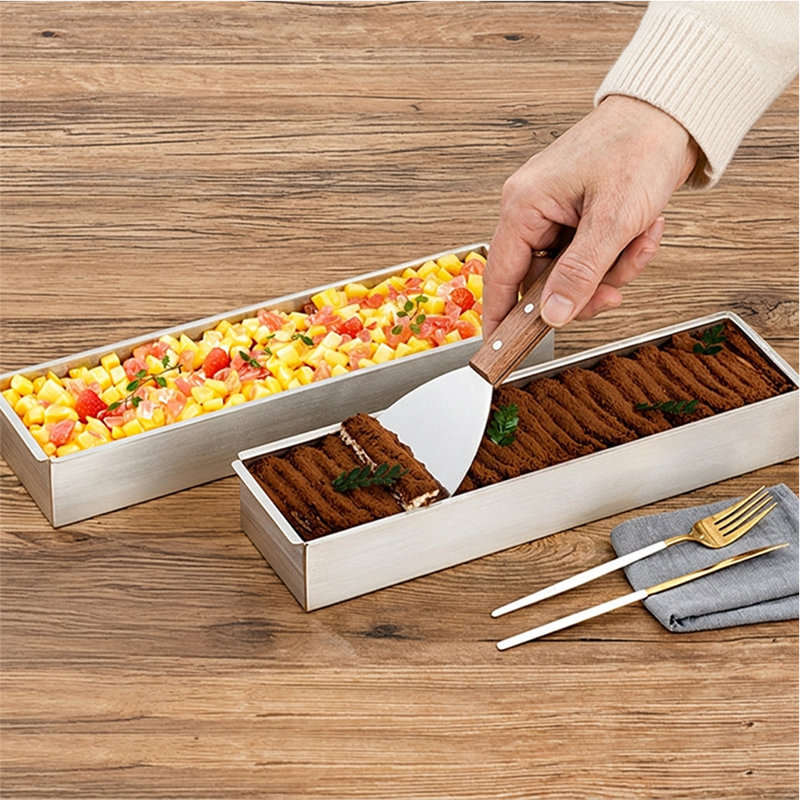 Moule à gâteau rectangulaire en acier inoxydable avec côté amovible, ensemble de 2 moules à mousse avec spatule de service