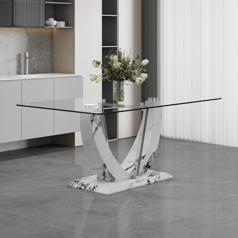 Tables de salle à manger modernes en verre (table seulement, sans chaises, avec plateau et pieds)