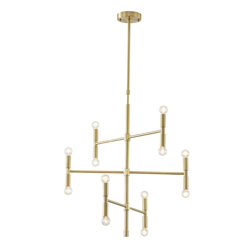 Lustre 6 lumières à 3 niveaux au fini or satiné
