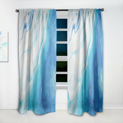 Bleu et blanc liquide Art Waves I - Rideau moderne - Velours obscurcissant - 1 panneau