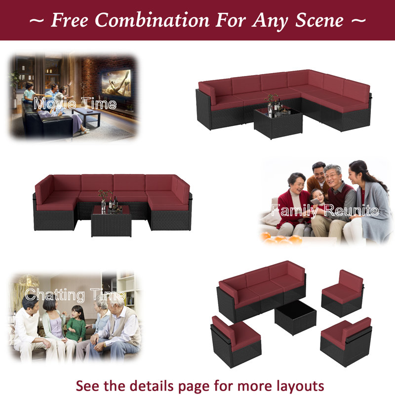 6 - Person Patio Conversation Set with Cushions, Red
