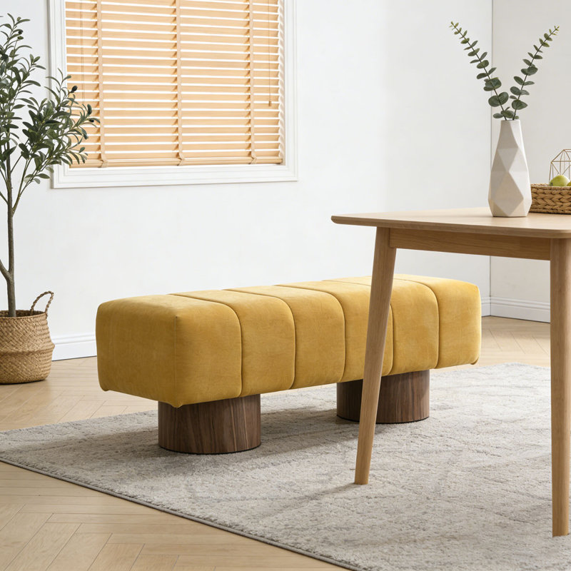 Banc de salle à manger rembourré, L 50 po, Chenille jaune