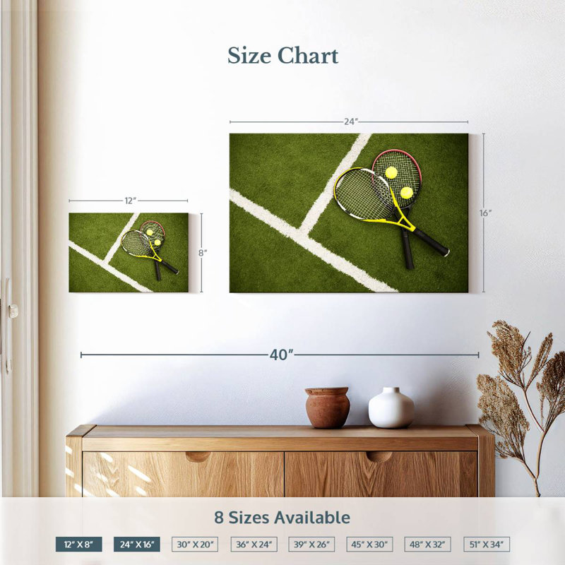 Raquettes de tennis sur le court, H 16 po x l 24 po