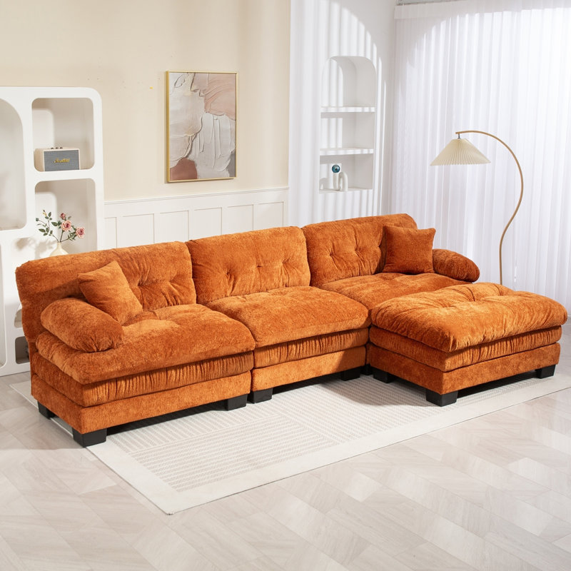 Canapé modulaire modulaire en L à assise profonde réversible 120 po avec repose-pieds, mousse à mémoire de forme et ressorts ensachés 120 po Chenille