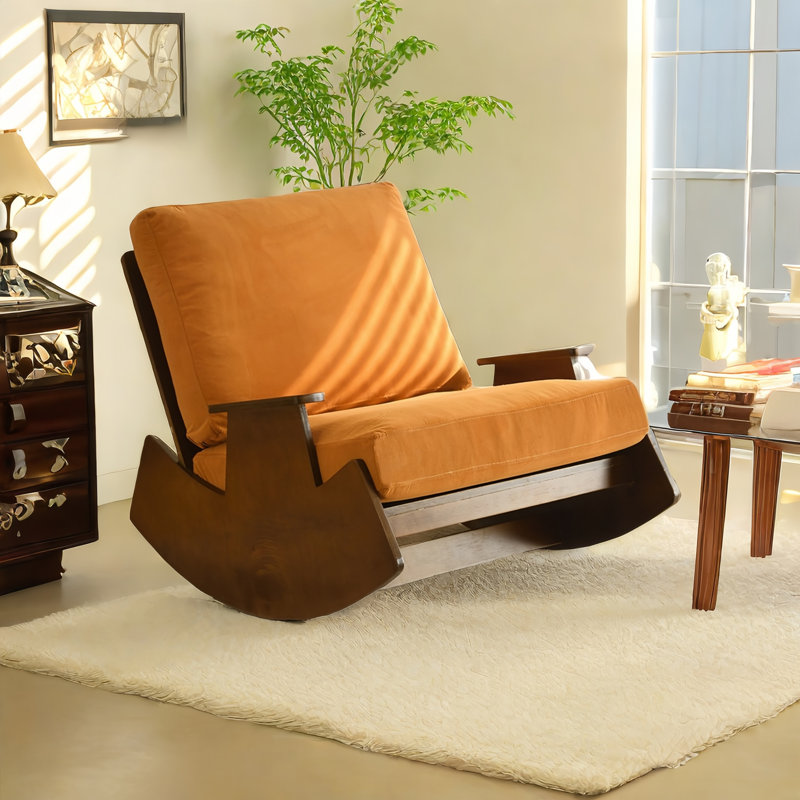 Chaise berçante en bois massif, Orange