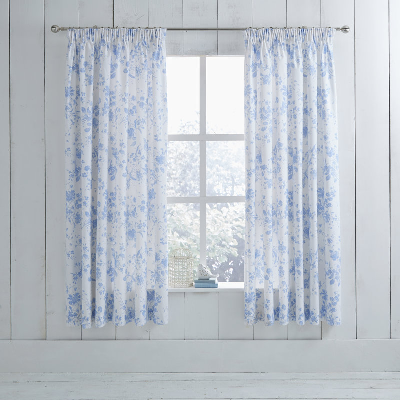 Izetta Pencil Pleat Semi-Sheer Curtains, 168 W x 183 D cm, Blue