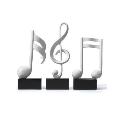 3Pcs Music Note Decor Musical Decoration Gifts Table Centerpiece Sculpture Piano Statue White 7.5 Inch