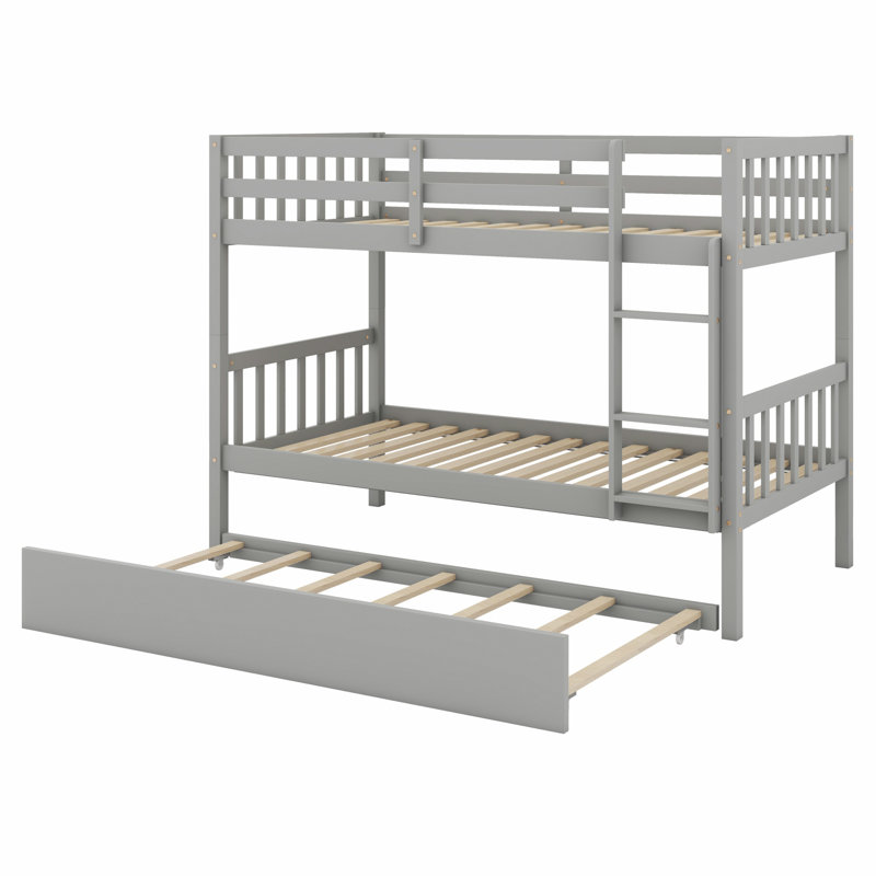 Lit superposé multifonctionnel en bois avec lit gigogne, se sépare facilement en deux lits indépendants, Gris