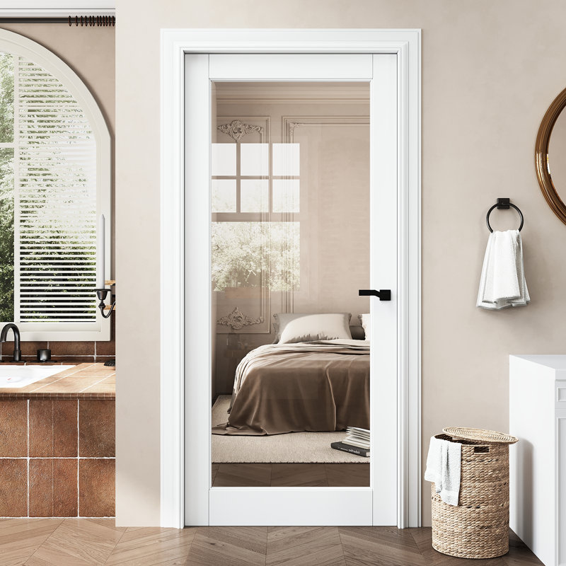 Interior Primed Slab Door 1-Lite Clear Glass Solid Manufactured Wood Pantry Door For Modern French Door 36x80, 36" x 80"