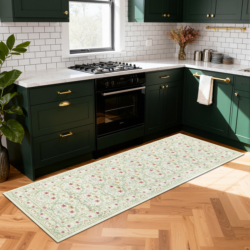 Floral Washable Living Room Rug Non Slip, Low Pile Foldable Printed Mat, Soft Non Shedding Floor Covering, Runner 2' x 6'