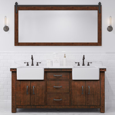 Keighley 72" Carrara White Marble Countertop Bath Vanity in Rustic Sienna with Mirror