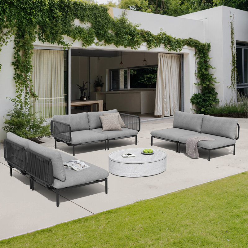100.4'' Metal Outdoor Patio Sectional, Gray Cushion/Black Frame